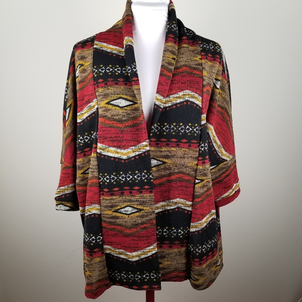 Always Open Front Tribal Cardigan (Red/Blac) - M/L